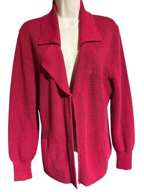 SIDEFFECTS Exclusive Design Open-Front Red Knit Cardigan Sweater|tinsel details